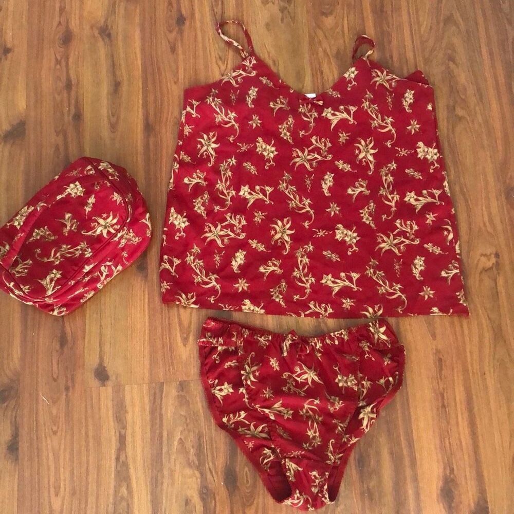 Adelsten Vintage high cut, ￼ Panty and camisole sleepwear set with matching pouc